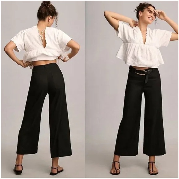 Anthropologie The Ettie High-Rise Crop Wide-Leg Pants by Maeve Linen 32 black - Picture 1 of 9